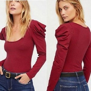 Free People Penelope Puff Long Sleeve Striped Tee